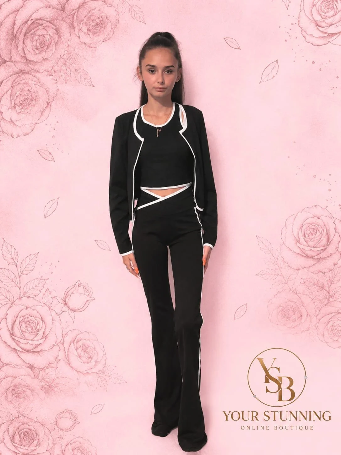 Three-Piece Contrast Trim Flare Set
