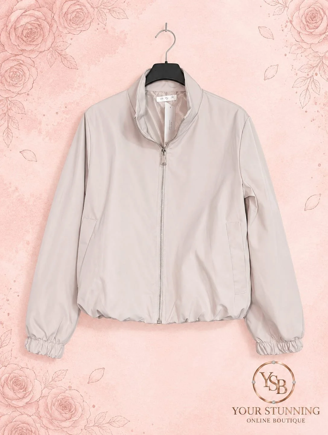 Classic Stone Beige Zip-Up Jacket