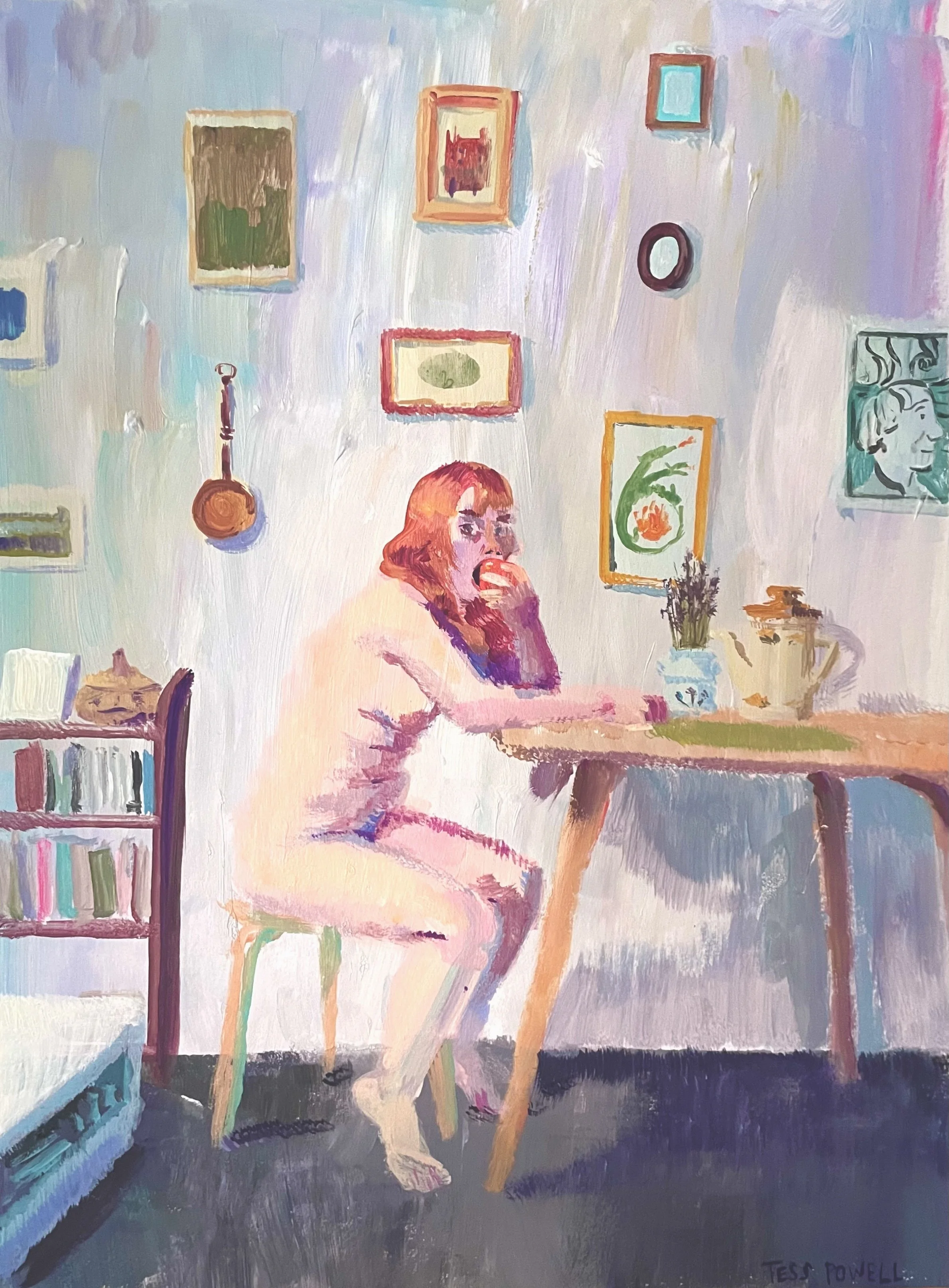 'Artist Eating' Acrylic on Board