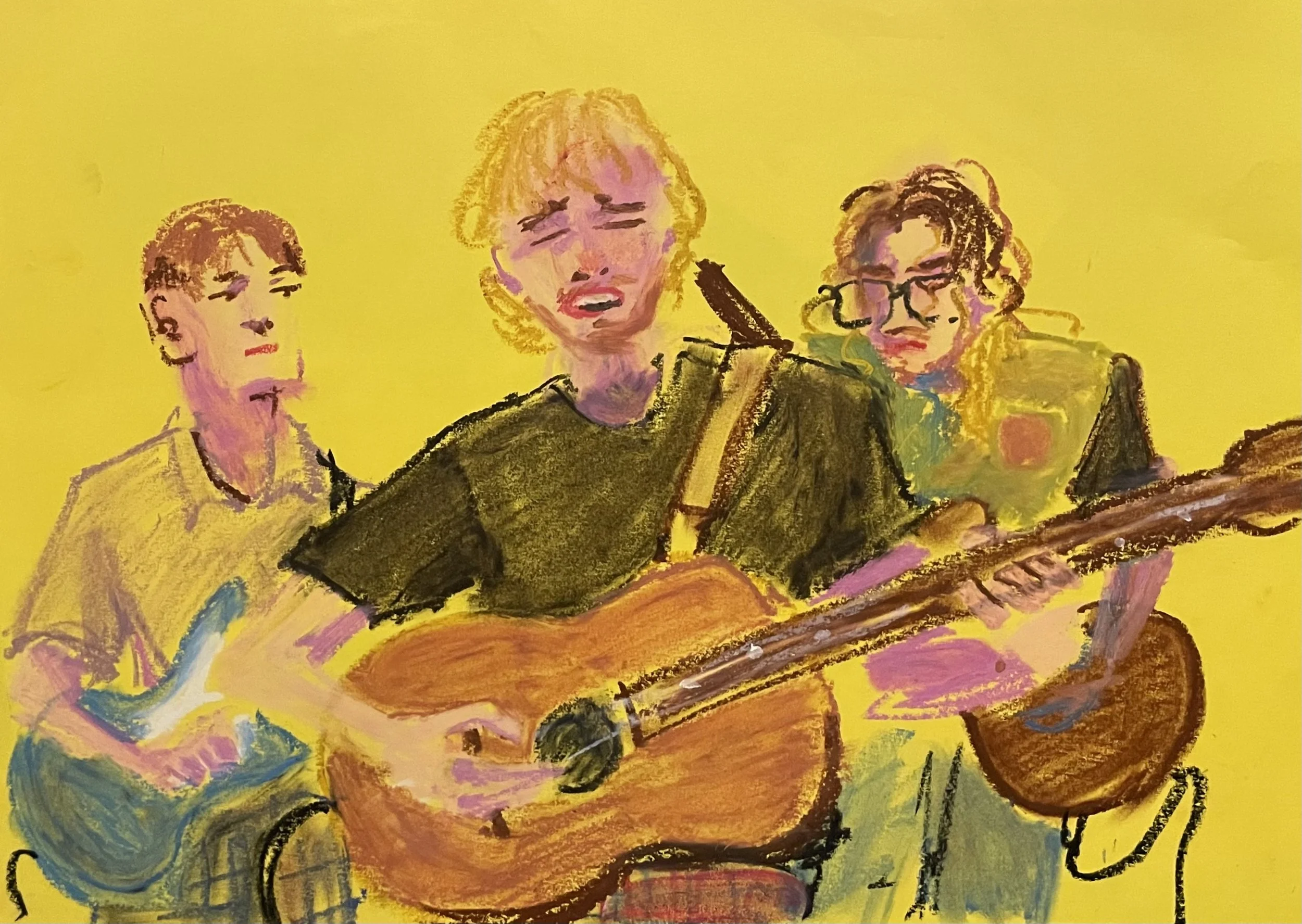 'Pyjama Party' oil pastel on paper