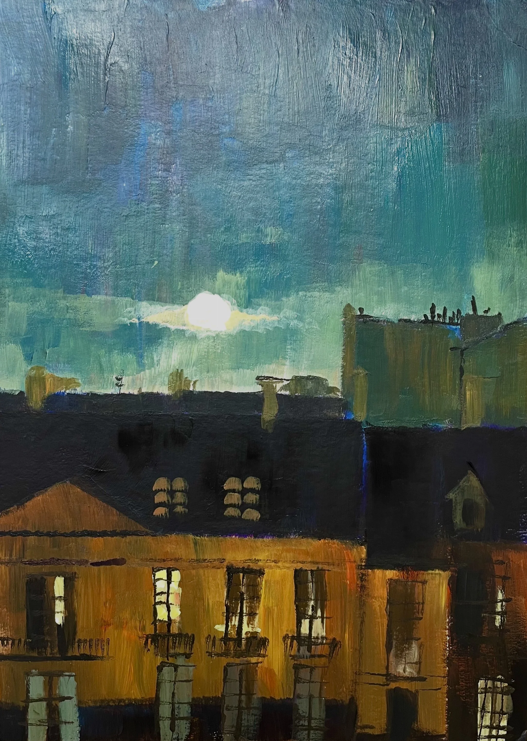 'Paris Rooftops' acrylic on board