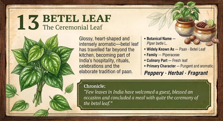13 · BETEL LEAF — The Ceremonial Leaf. Approved botanical editorial artwork.