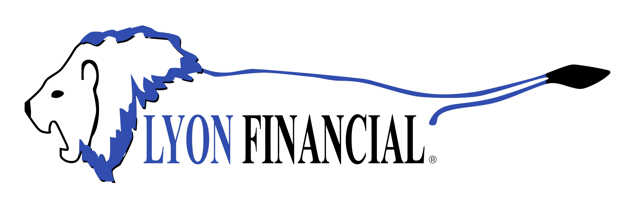Logo featuring a lion's head outline in blue, the words "LION" beneath it, and a long, curved line extending to the right.