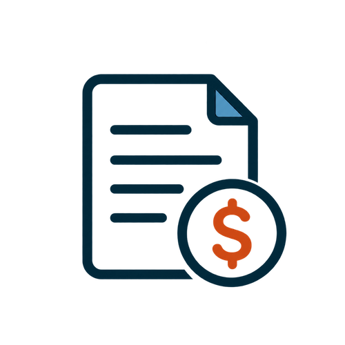 Icon of a financial document with a dollar sign on it.