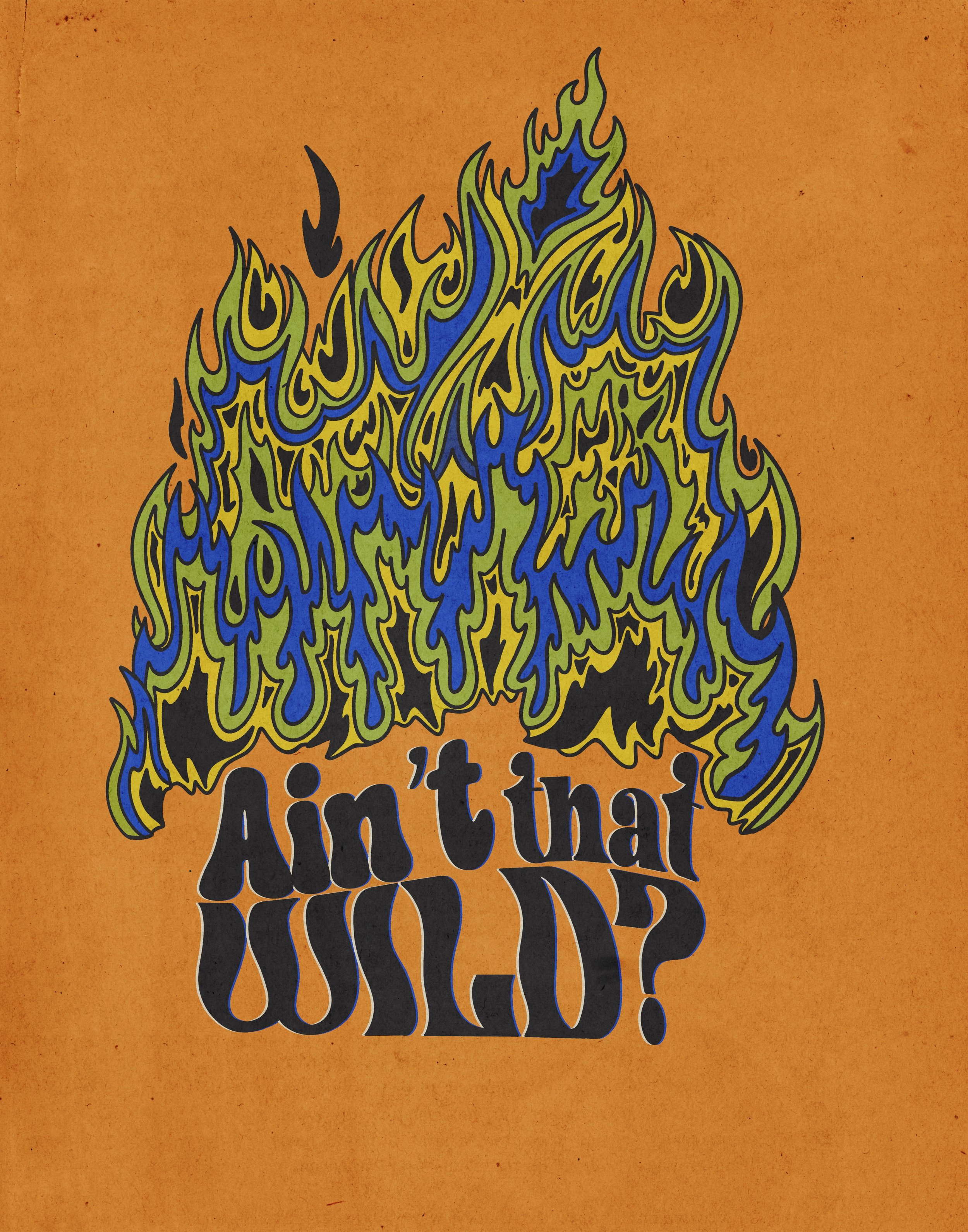 Colorful illustration of a stylized dinosaur or dragon with flames on top of its head, set against an orange background and with partially visible text at the bottom.
