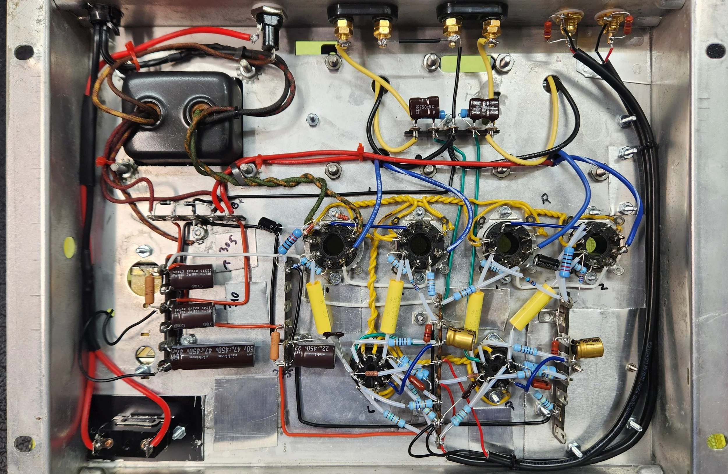Underside of the Magnavox 8800, complete circuit rework to bring the best possible sound to this unit!