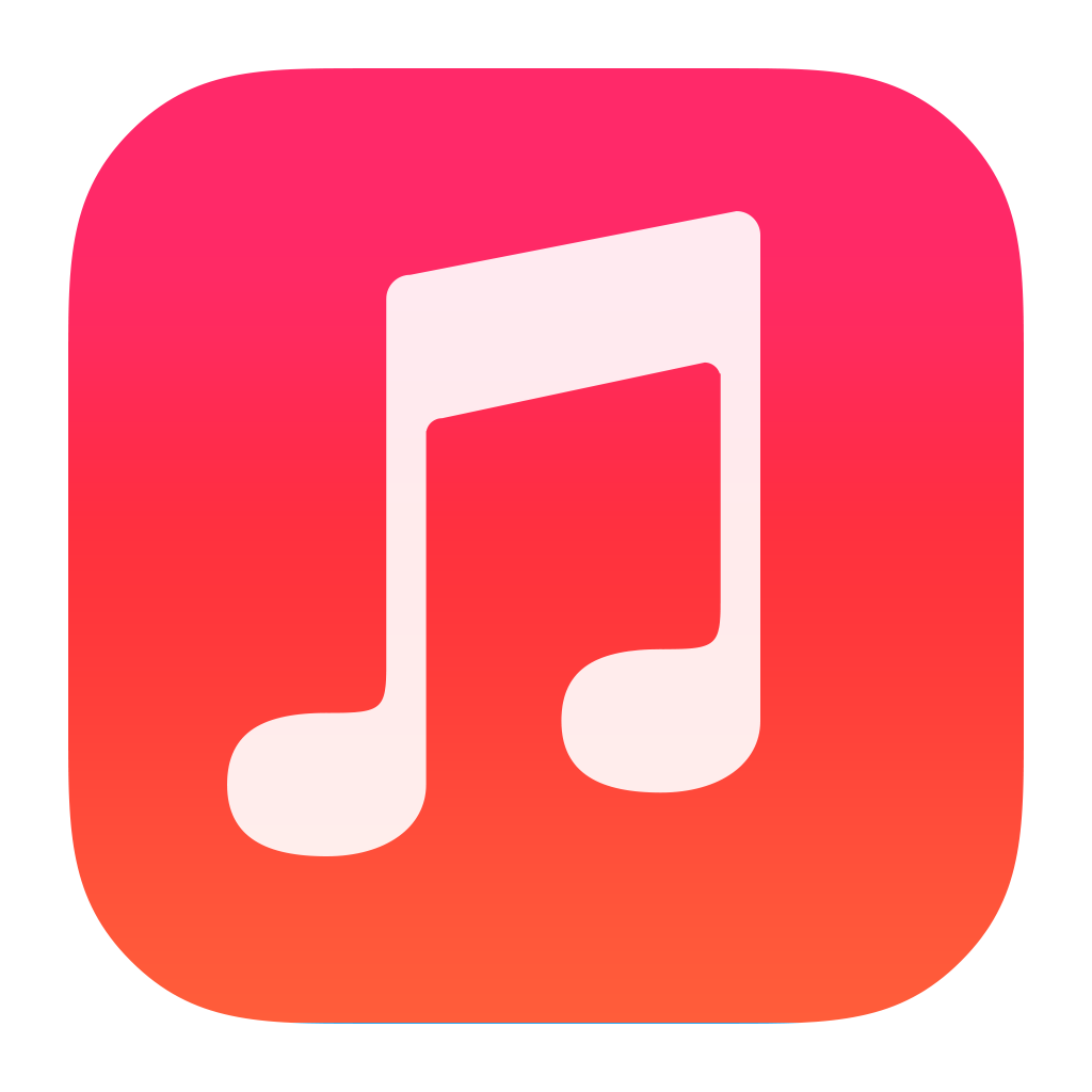 Icône d'une note de musique blanche sur un fond dégradé de rouge et orange.
