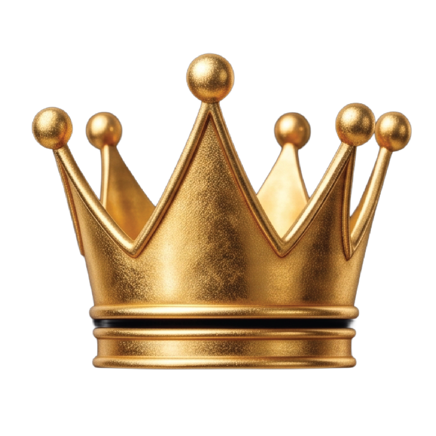 A gold crown with pointed peaks and spherical tips, set against a black background.