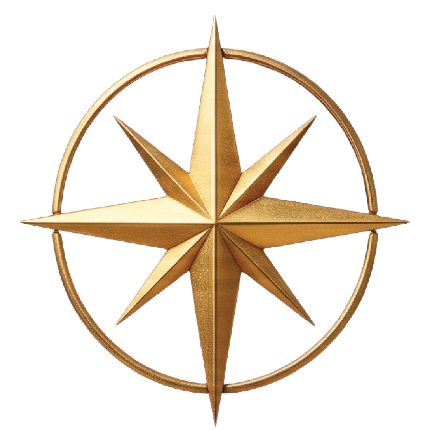 A gold-colored, 3D star on a circular frame with a black background.