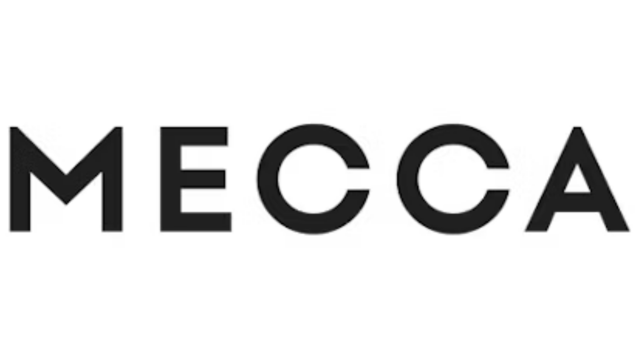 Black “MECCA” logo on a white background