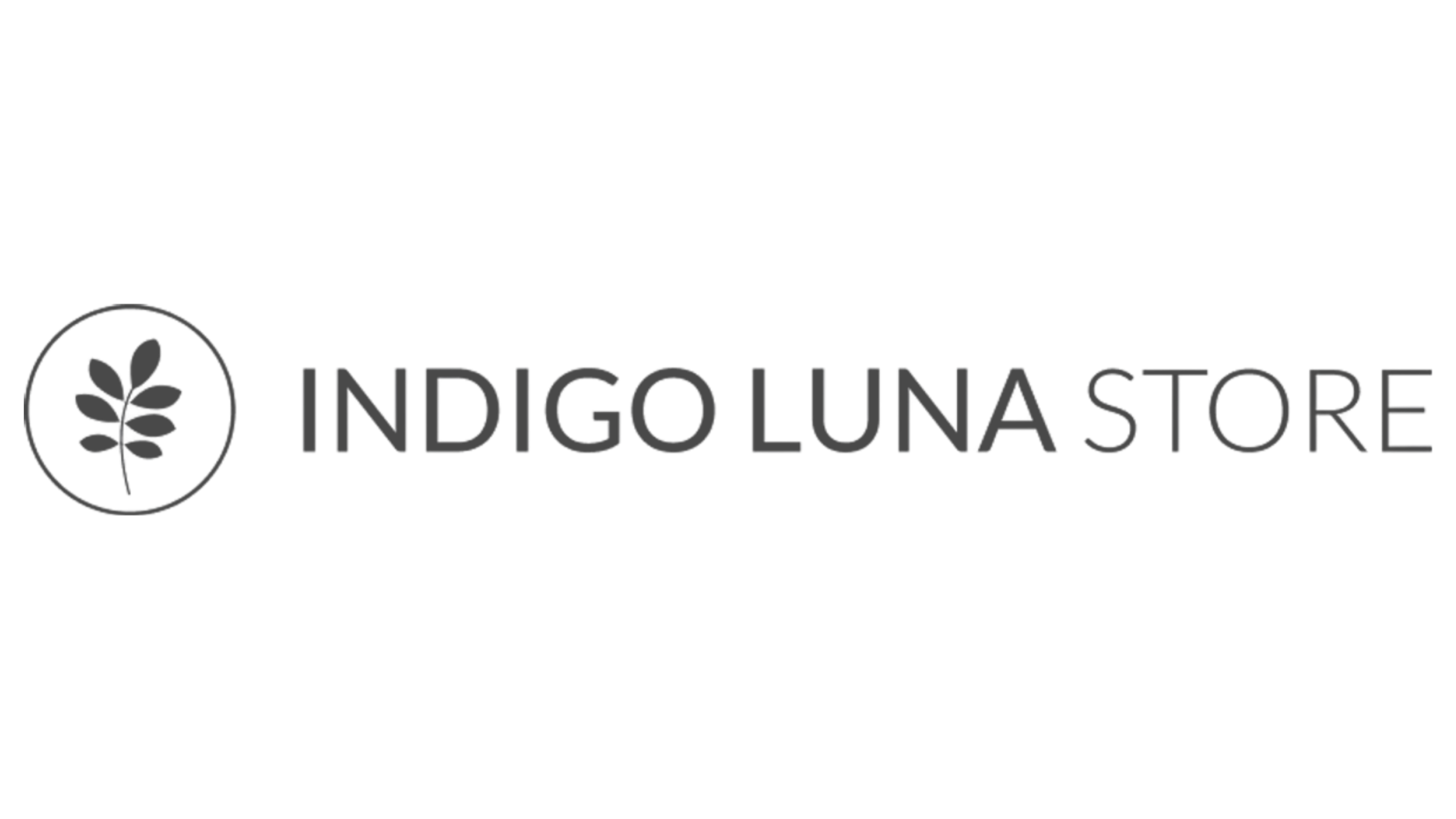 Indigo Lunastore logo with a stylized plant inside a circular emblem