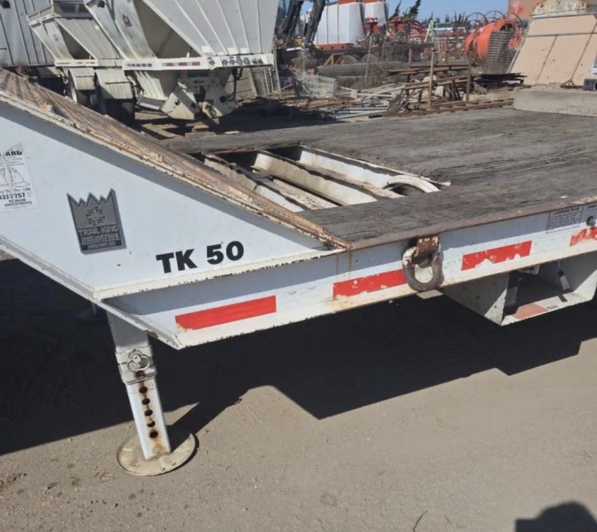 2008 Trail King flatbed trailer, rear view showing trailer frame and loading area.