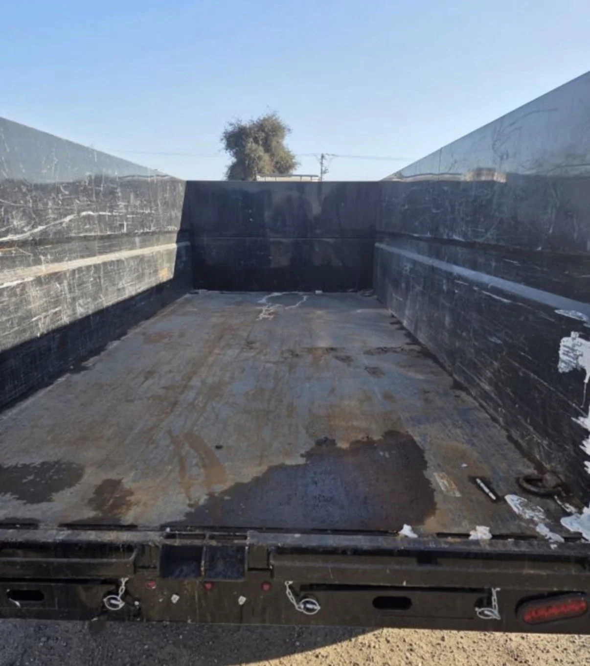 2026 ED dump trailer, interior view showing steel dump bed.