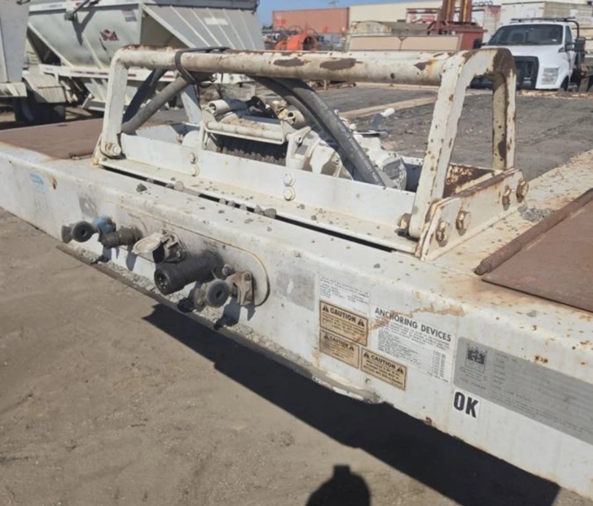 2008 Trail King equipment trailer, close-up of trailer frame and metal components.