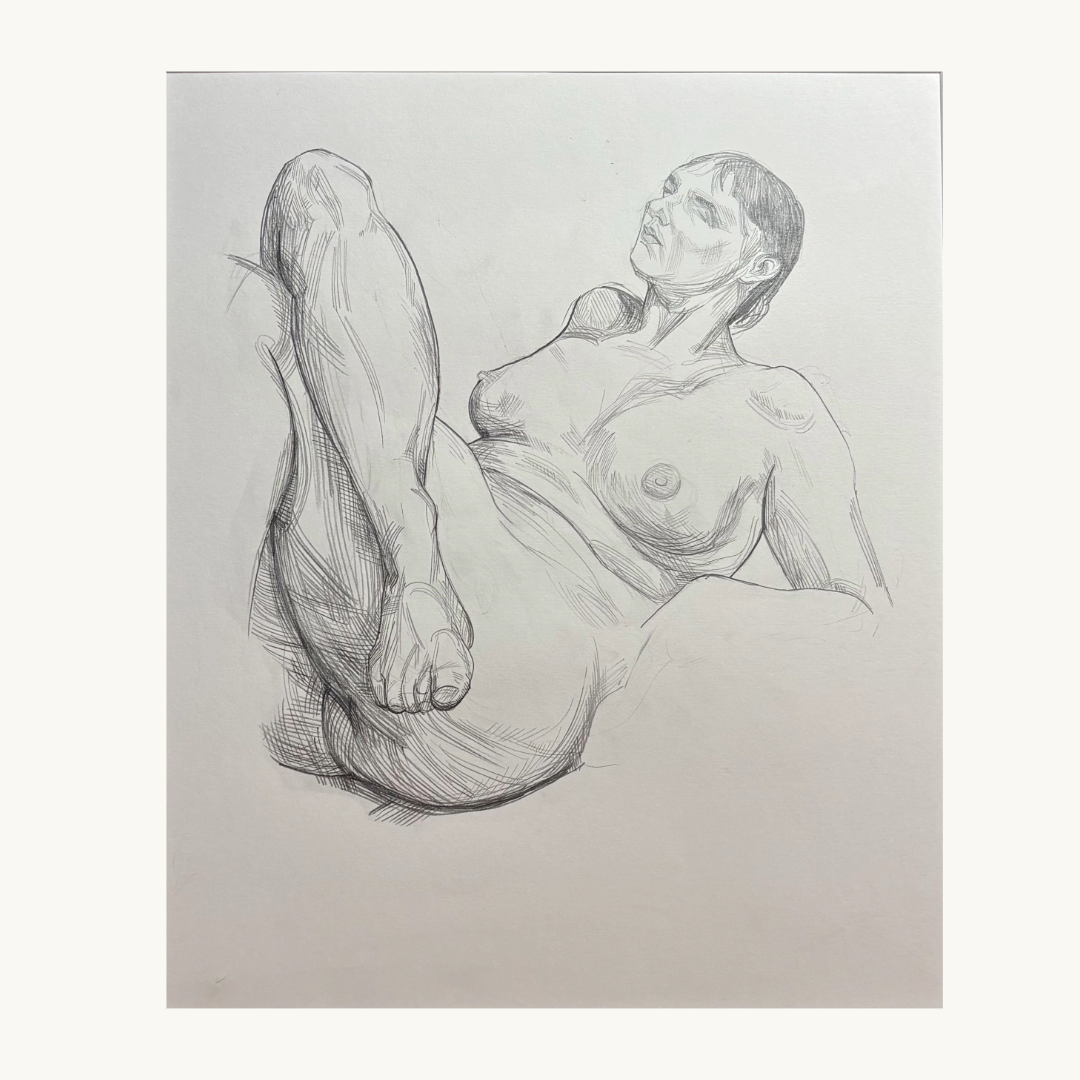 'Model with Crossed Legs' Pencil Drawing