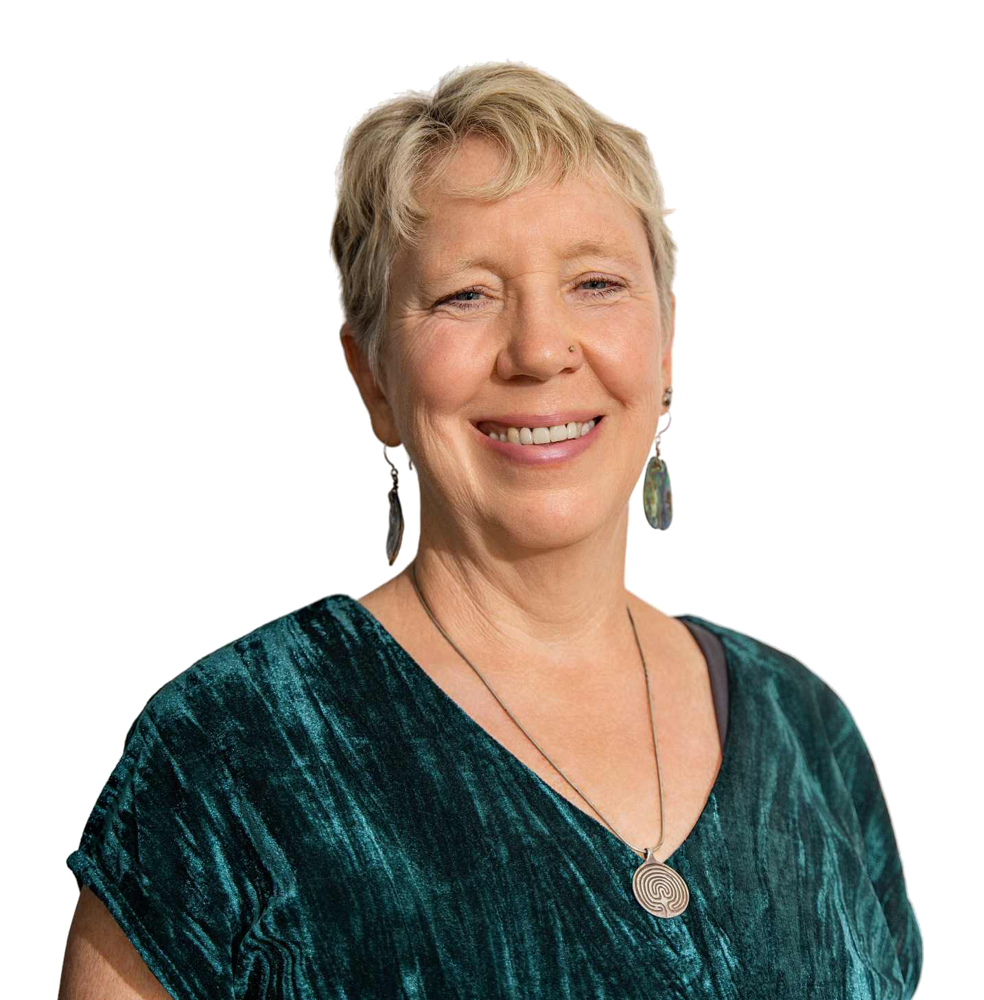 Close up and cutout headshot of Lisa Garret, owner of Labyrinth Colon Hydrotherapy.