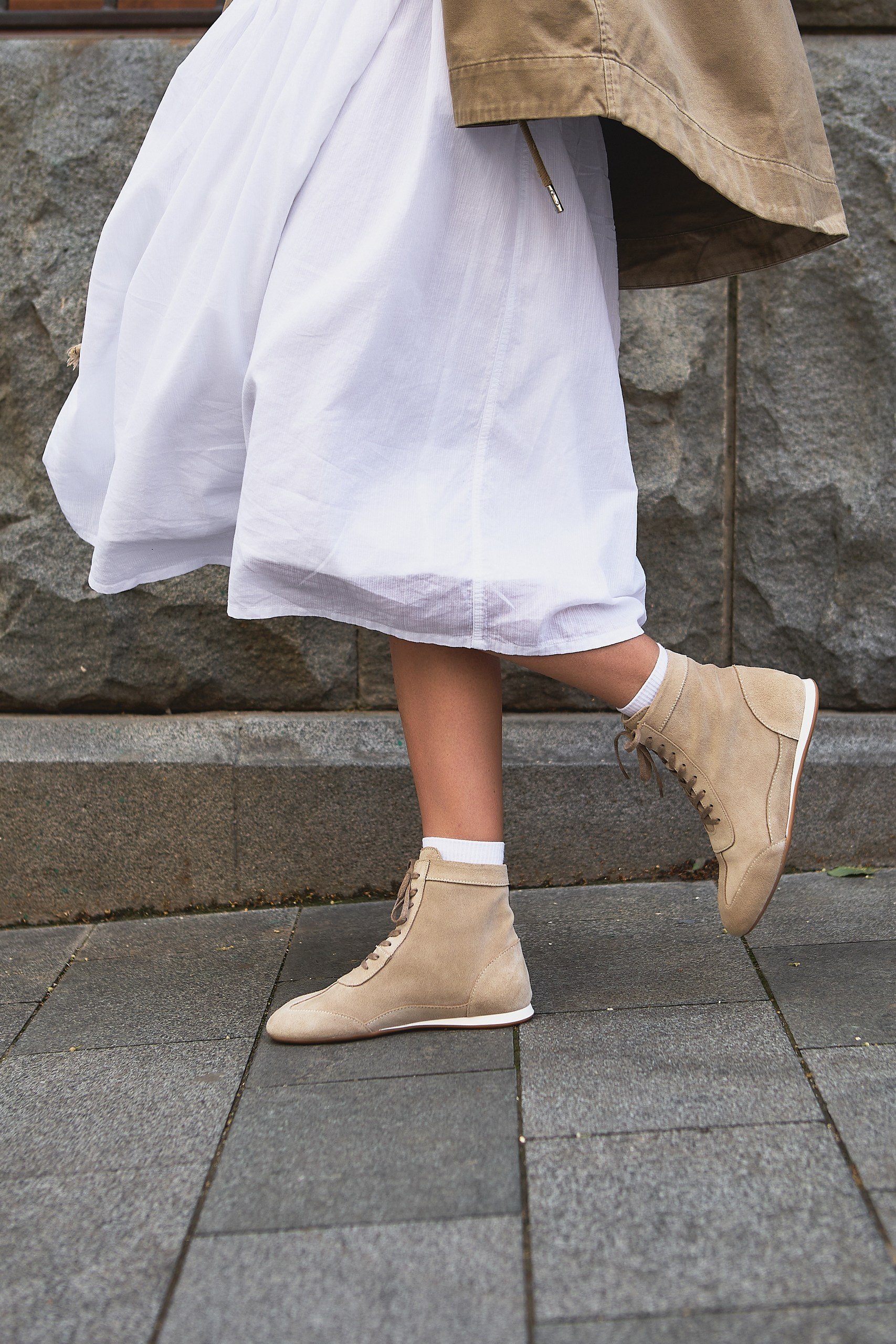 Beige Suede High-Top `Sneakers