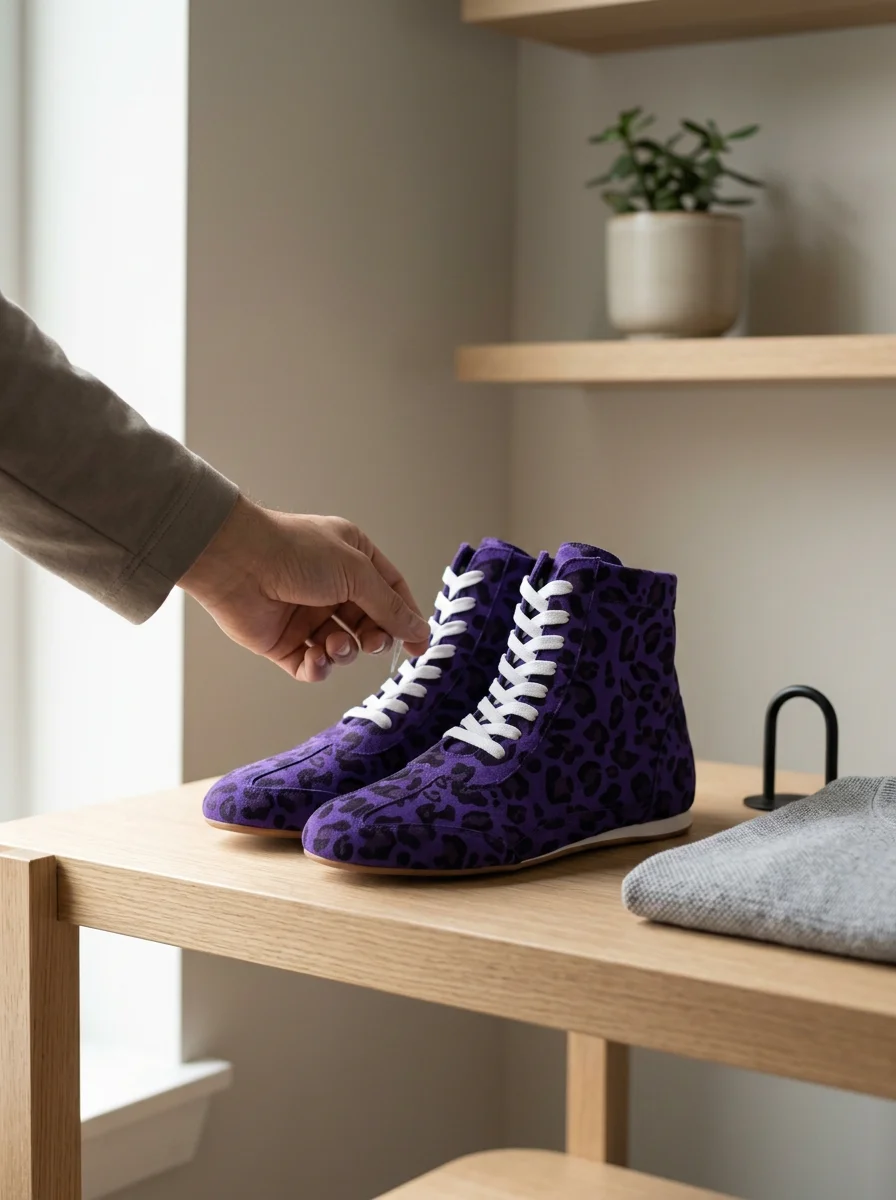 Boxing style suede sneakers