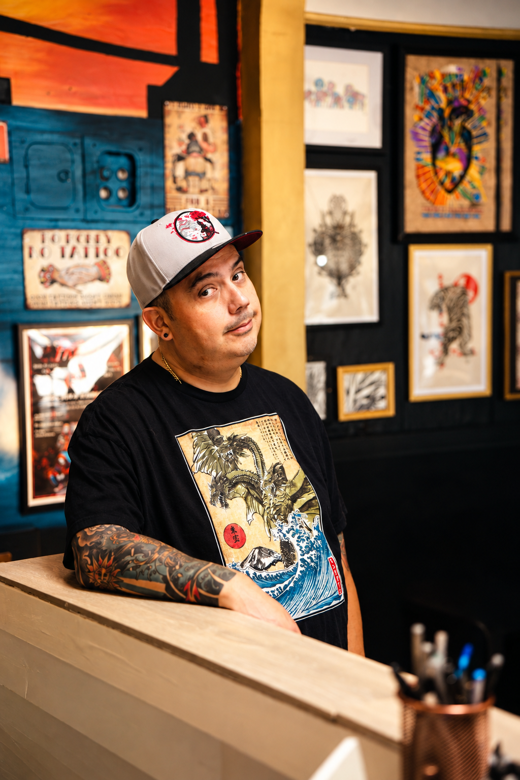 Tattoo artist creating a butterfly tattoo on a person's arm.