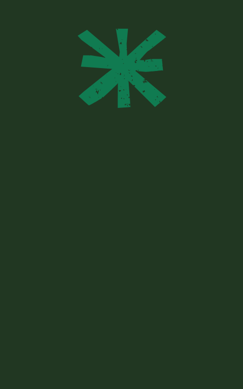 Green background with a stylized, distressed asterisk symbol at the top.