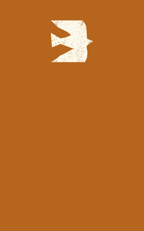 A distressed white bird silhouette on a brown background.