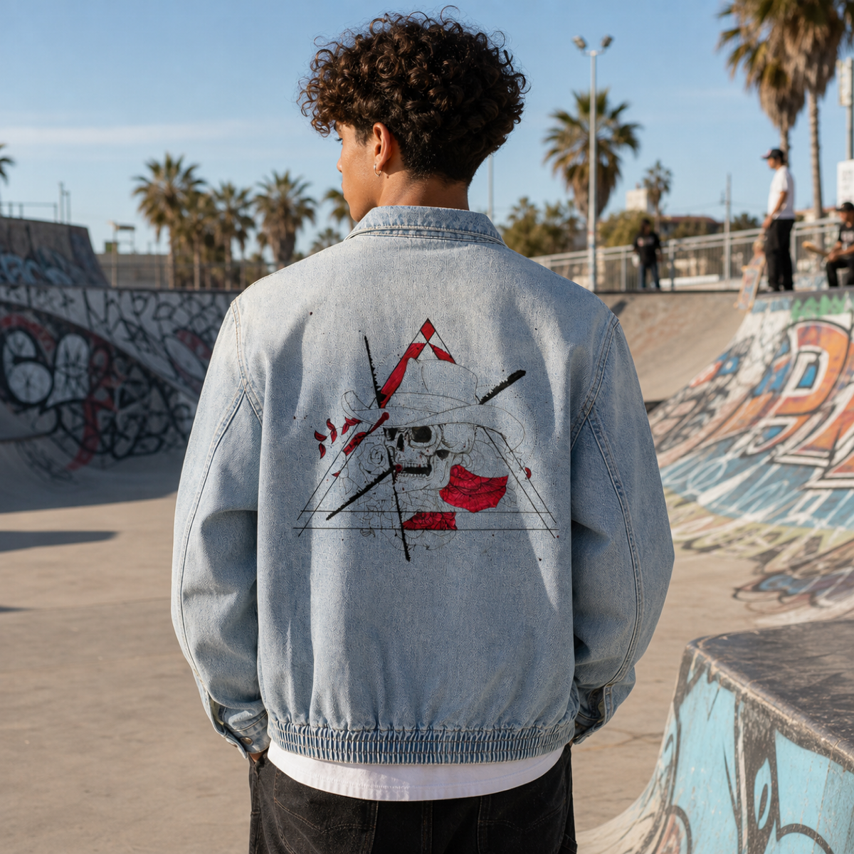 Skull Cowboy Unisex Vintage Wash Full-Zip Denim Jacket