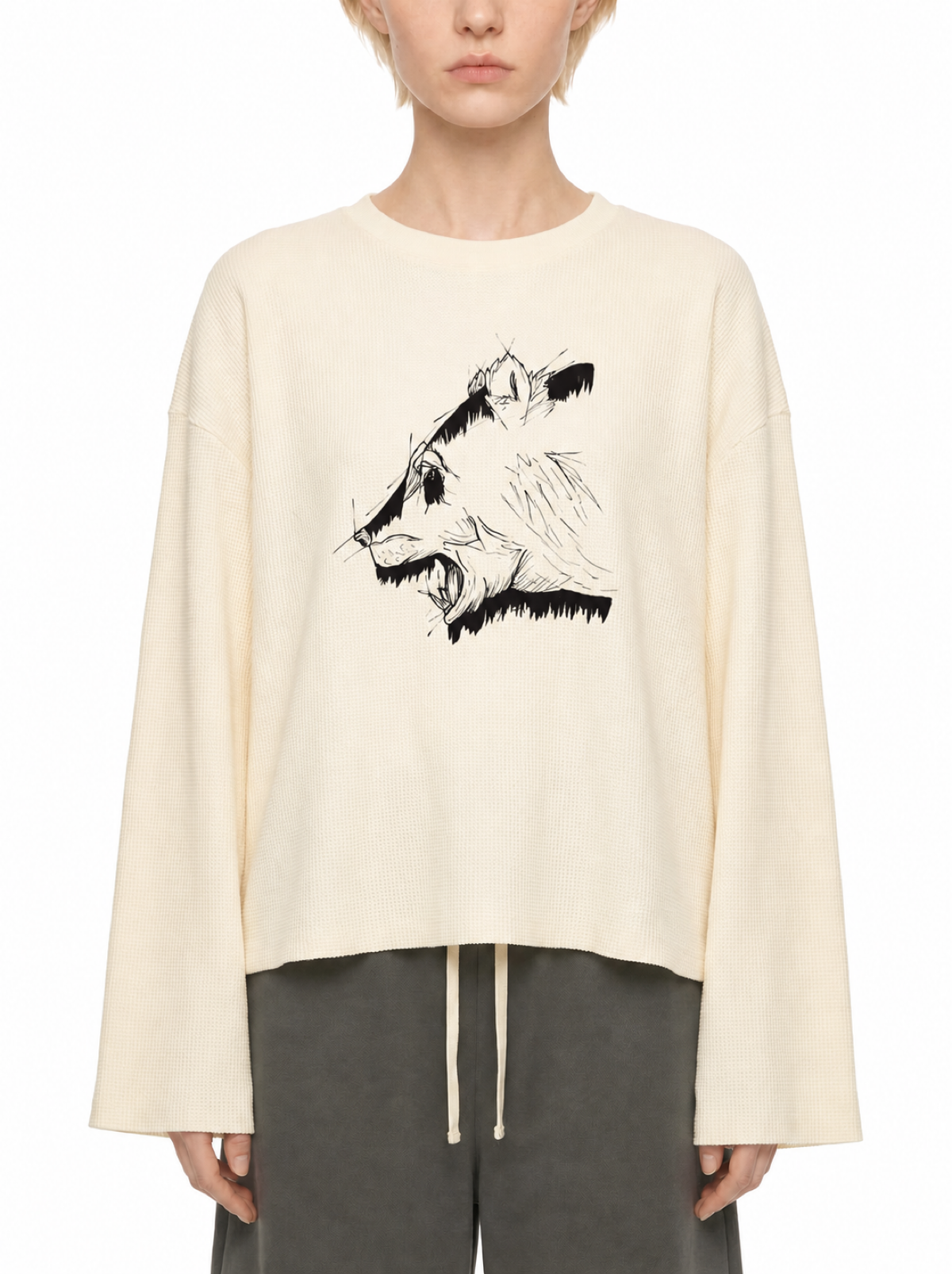 Bear Sketch Unisex Waffle Raw Edge T-Shirt