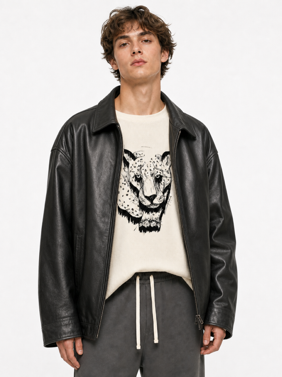 Cheetah Sketch Unisex Waffle Raw Edge T-Shirt