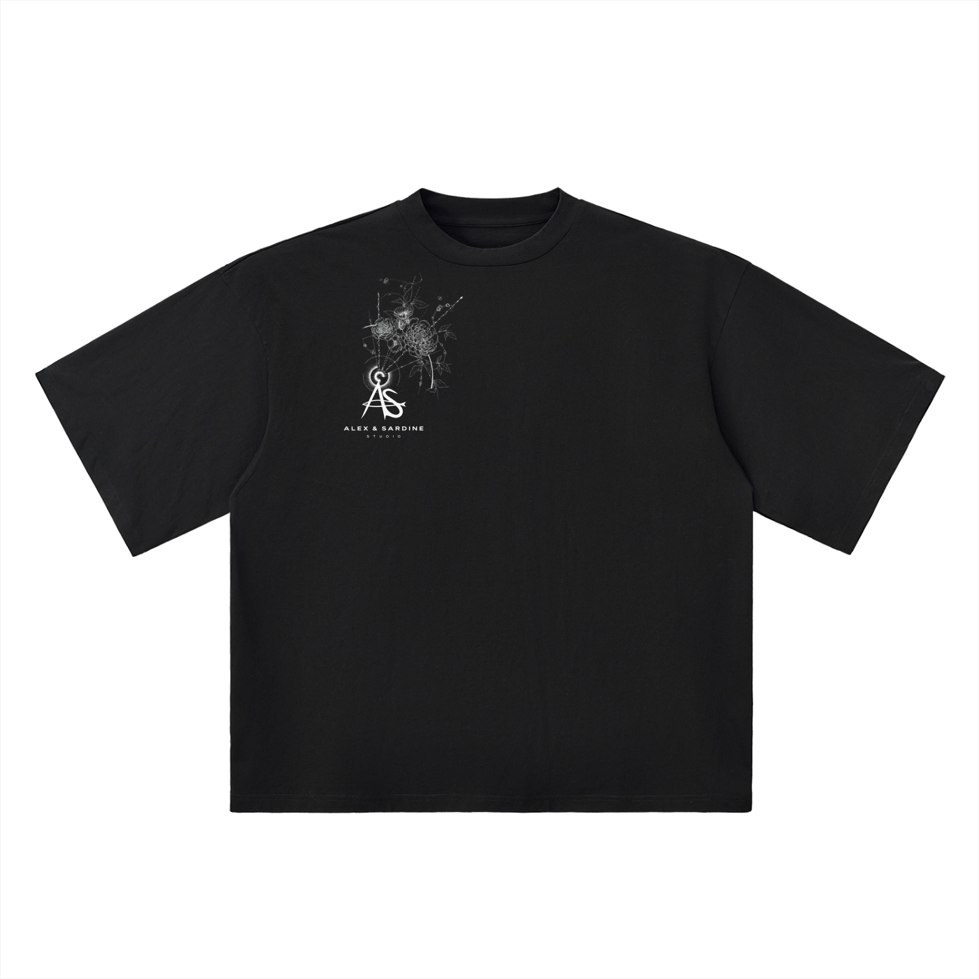 Line Art and Flower Oversized Drop Shoulder T-Shirt