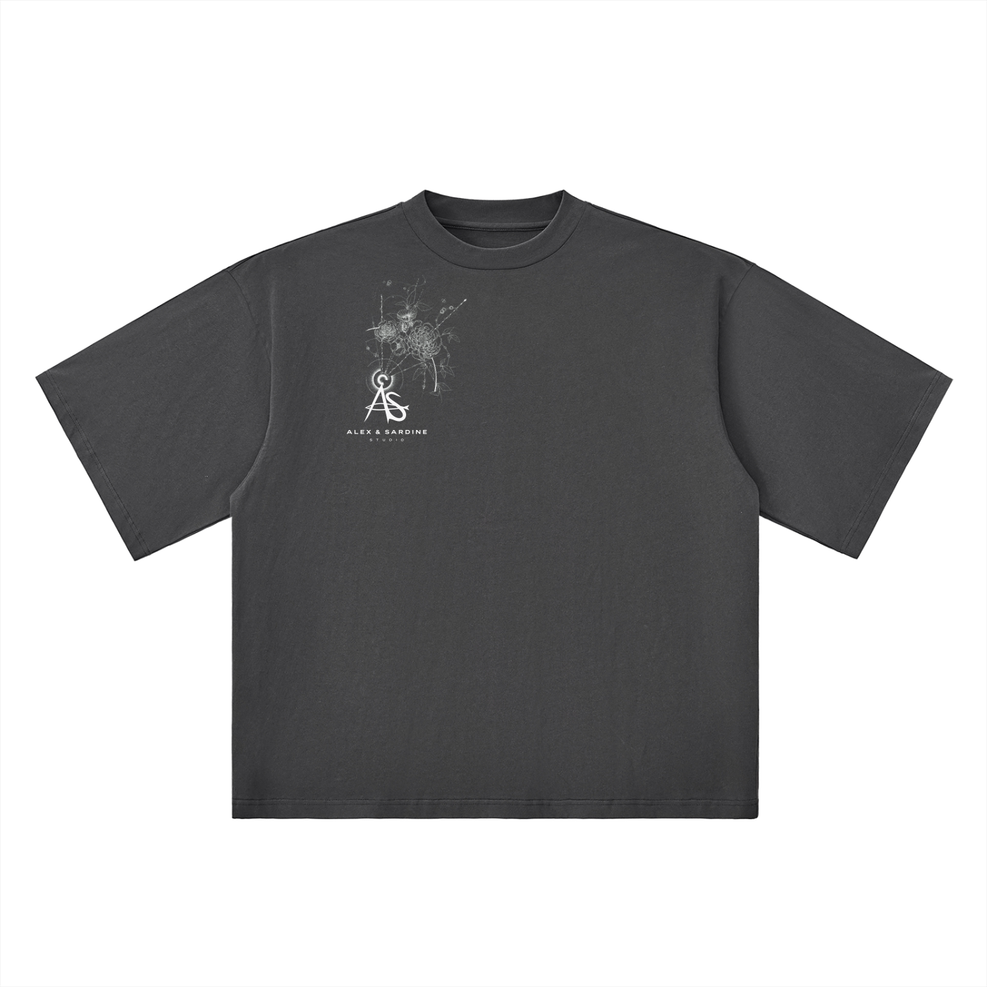 Line Art and Flower Oversized Drop Shoulder T-Shirt