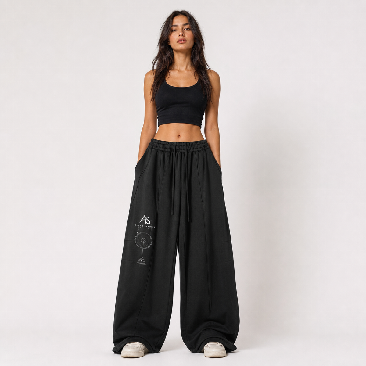 Geometric Heavyweight Wide Leg Panel Sweatpants