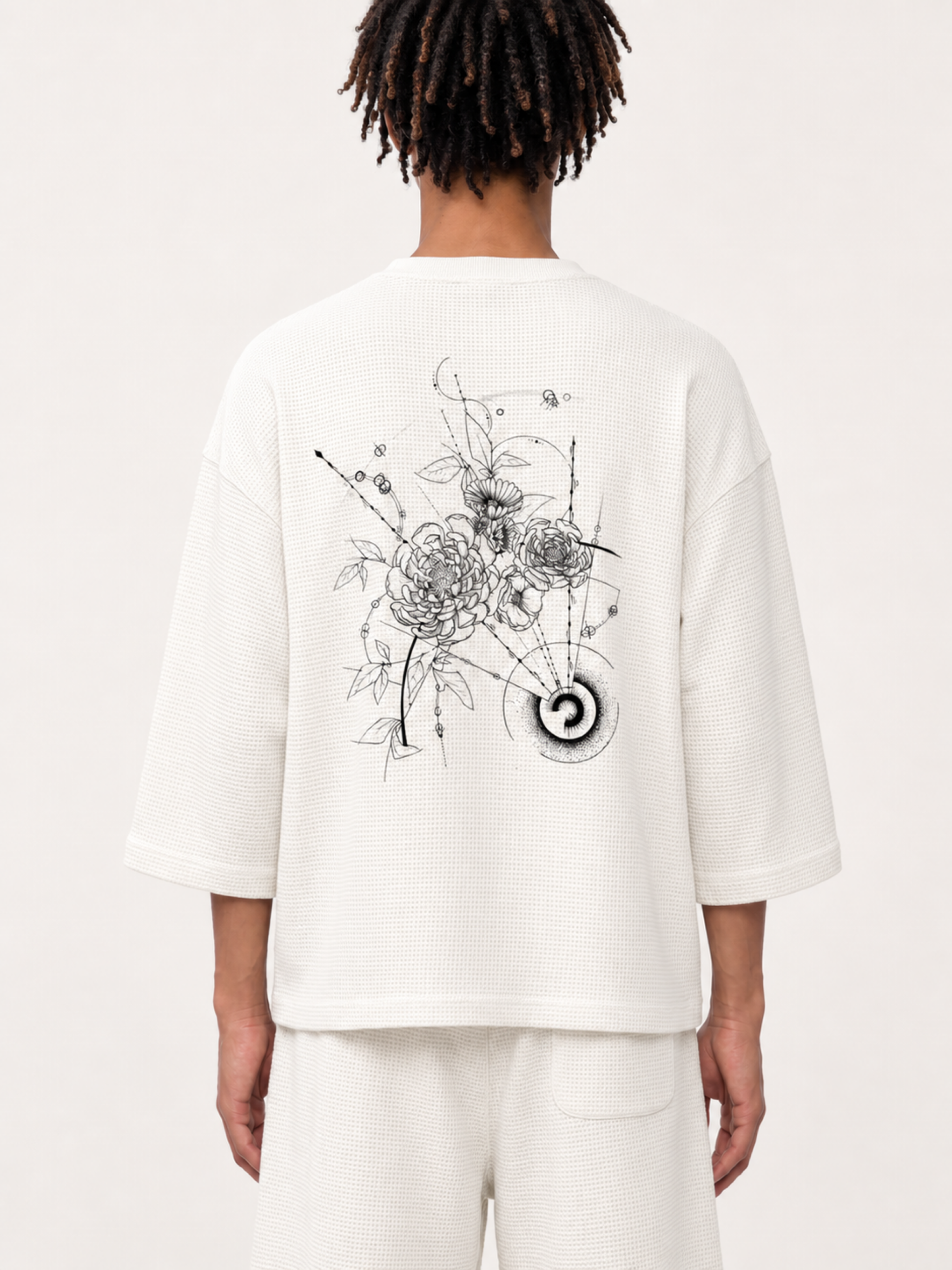 Flower Tattoo Inspired Unisex Waffle Boxy T-Shirt