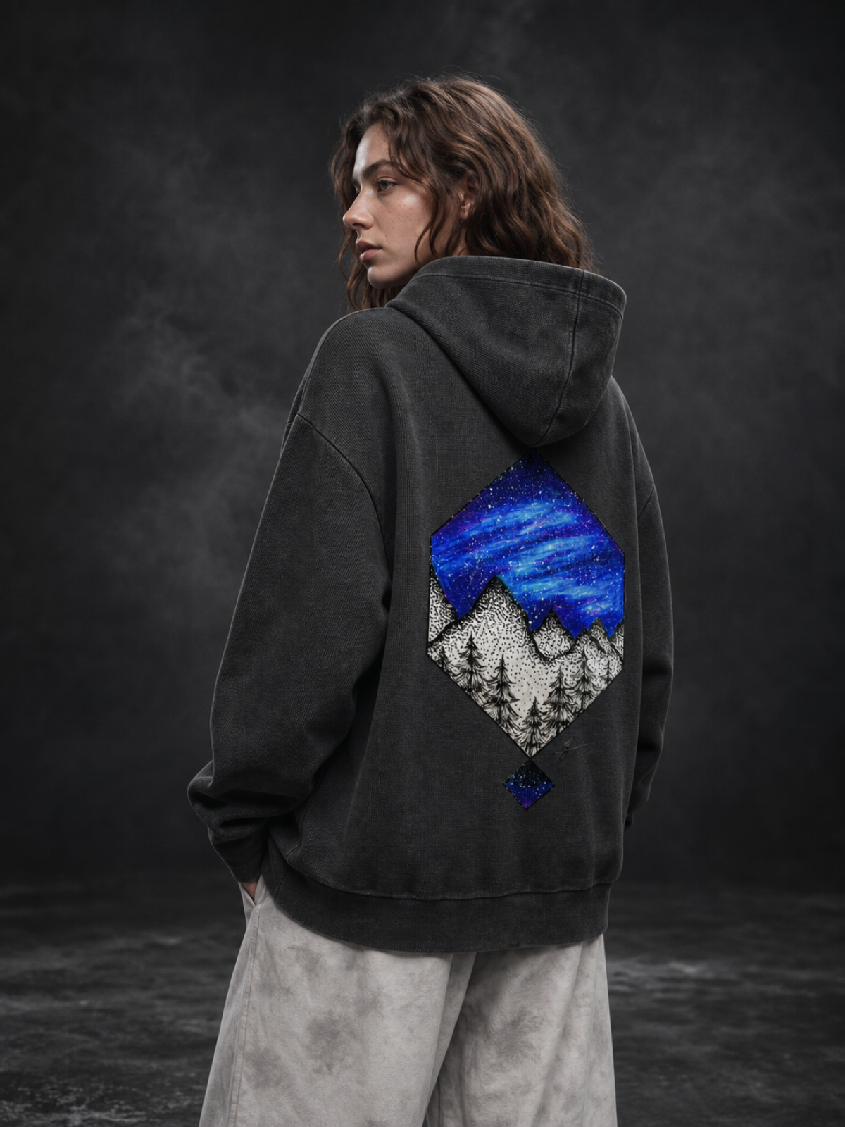 Hexagonal Galaxy Unisex Mineral Wash Oversized Hoodie