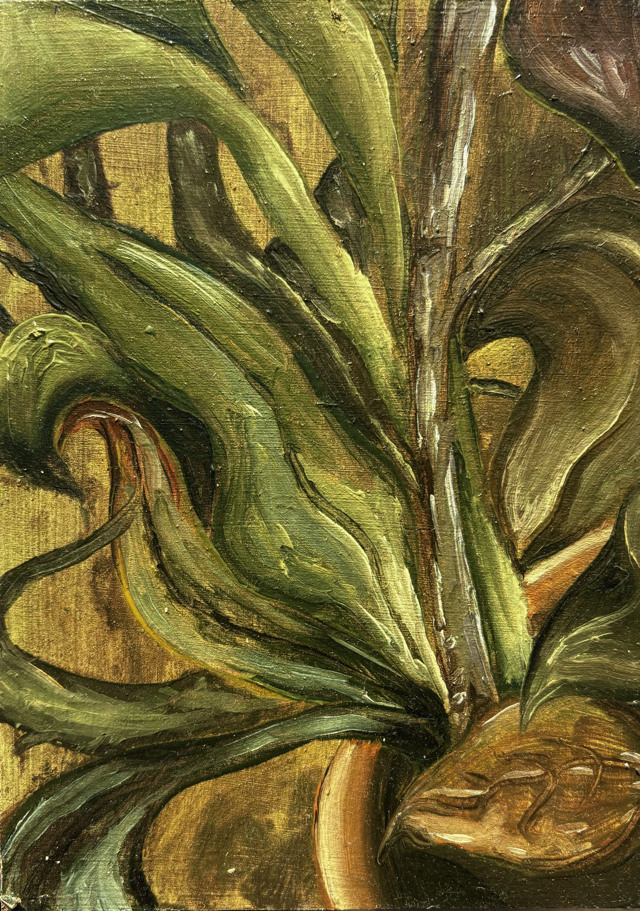 Leaf glazing #1, 2024
Oil on wooden panel
7in x 5in