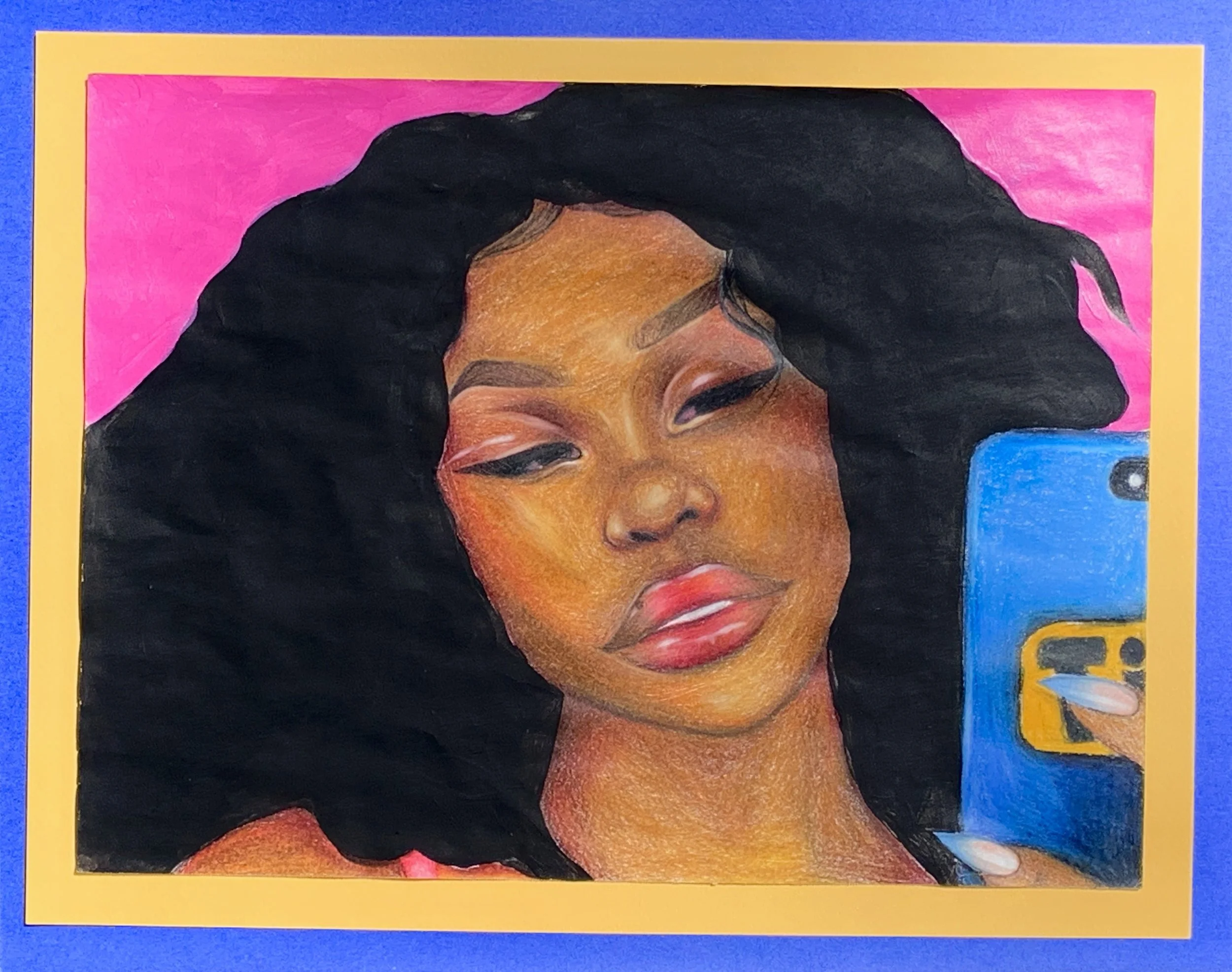 SZA study, 2022
Colored pencil and tempera paint on sketch paper, mounted on cardstock