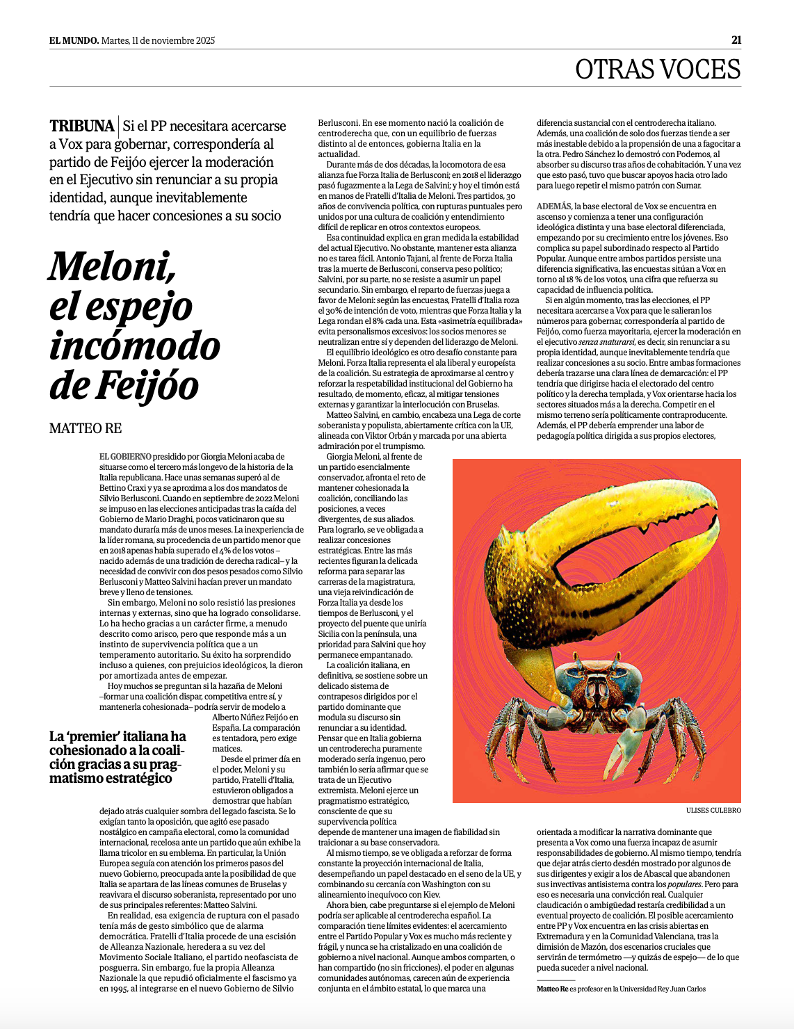 Meloni, el espejo incómodo de Feijóo (El Mundo)