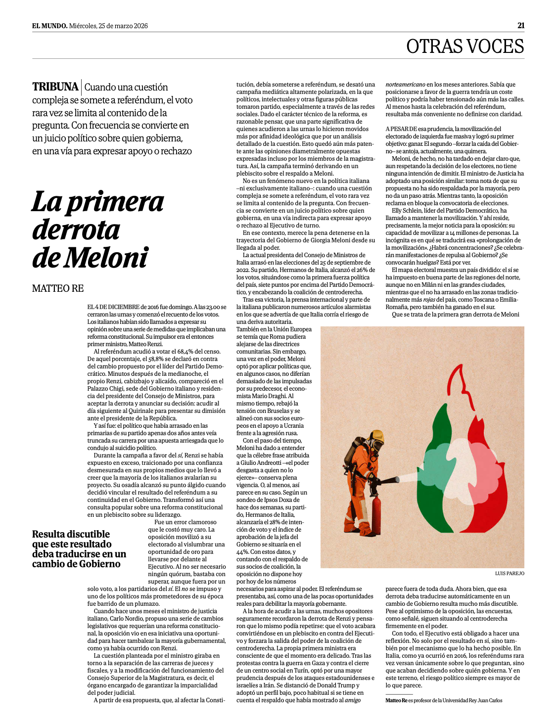 La primera derrota de Meloni (El Mundo)
