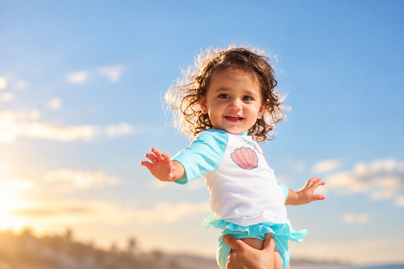 Joyful Toddler Beach Sky Portrait.png