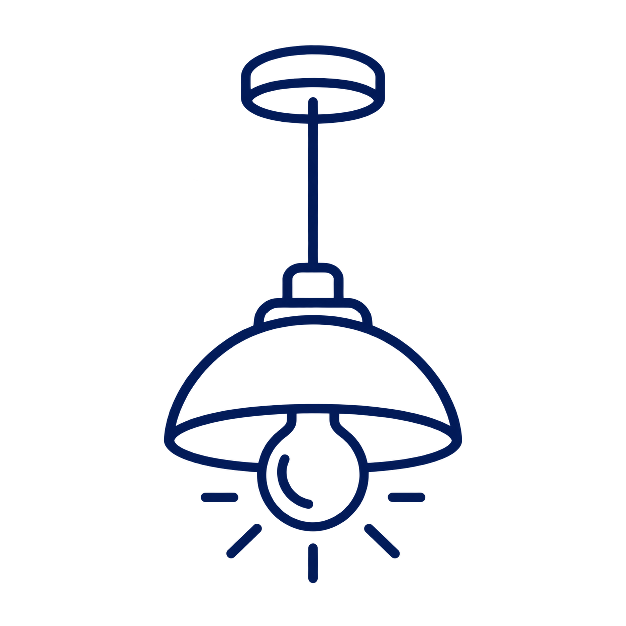 Line drawing of a hanging lamp with a bulb inside.