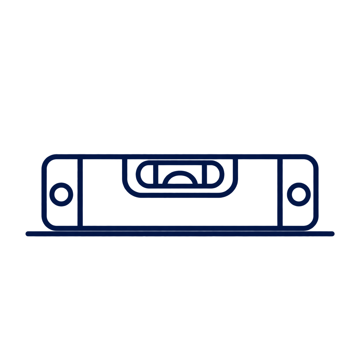 A blue outline of a spirit level resting on a flat surface.