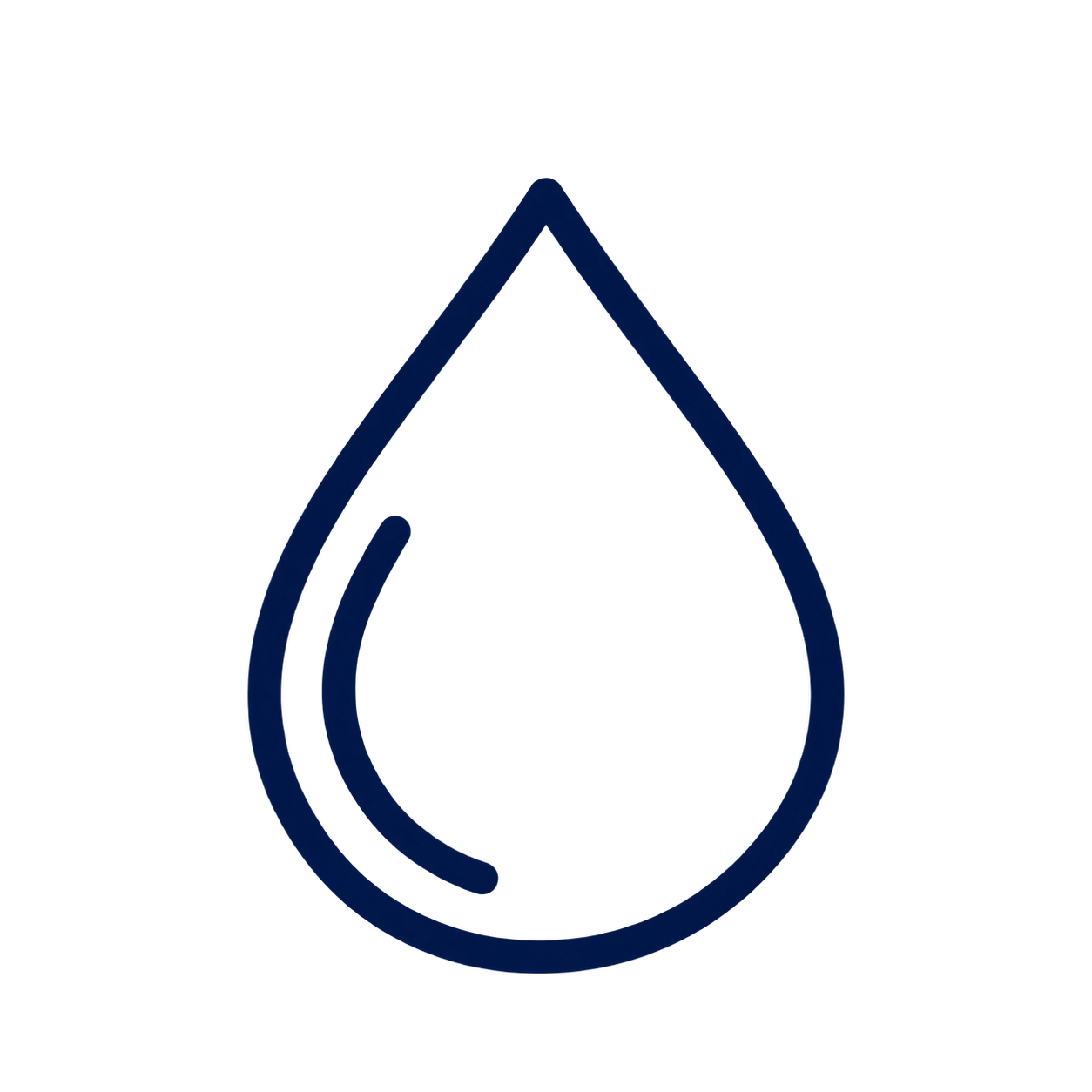 A simple graphic of a water droplet outline in dark blue.