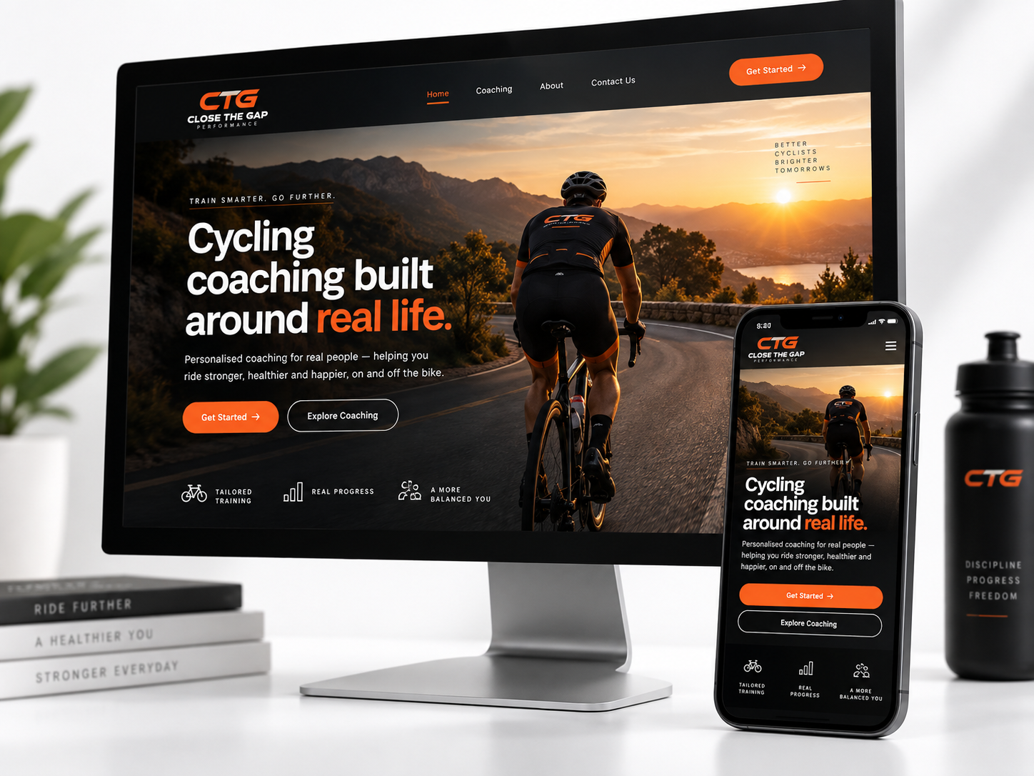 Close The Gap Performance responsive cycling coaching website shown on desktop and mobile