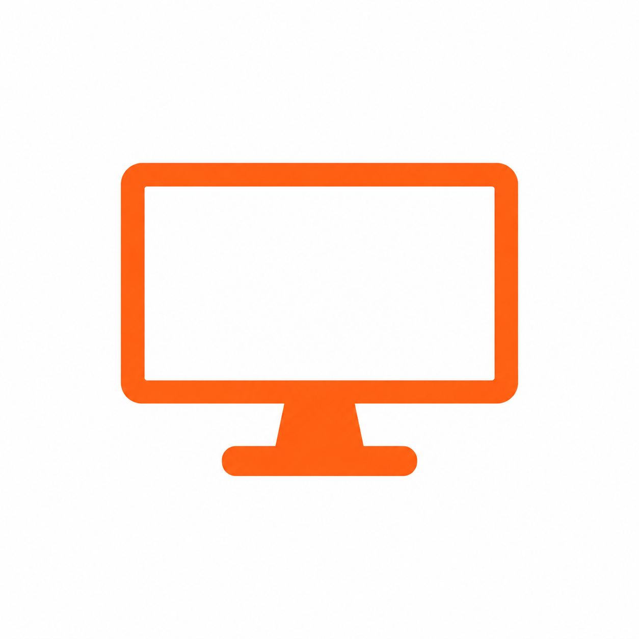Orange computer monitor icon on a white background.