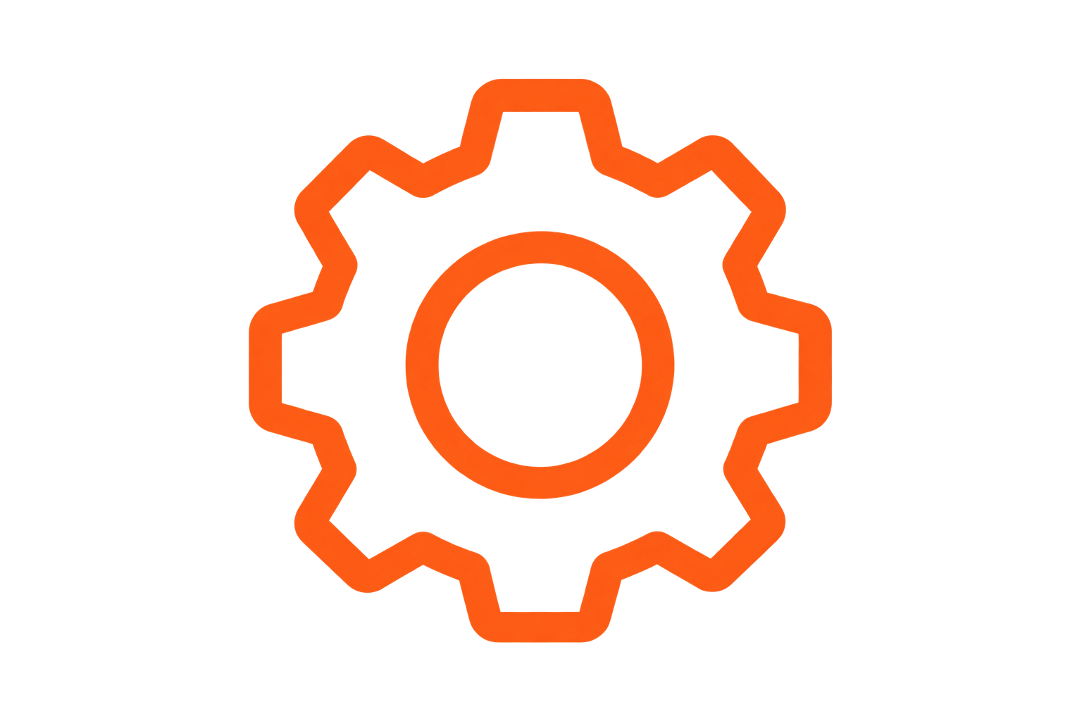 An orange gear with a black background and a blank white space on the right.