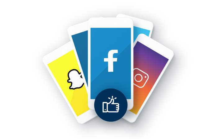 Smartphones displaying logos of social apps used for Paid Social at Encore Marketing Services