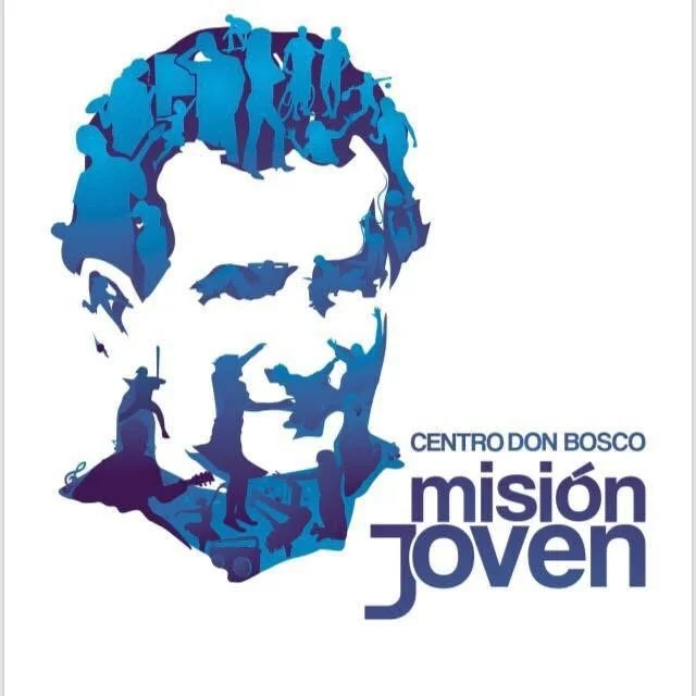 Ilustración en tonos azules de la cara de una persona formada por diferentes figuras humanas en actividades variadas, con el texto 'Centro Don Bosco misión Joven'.