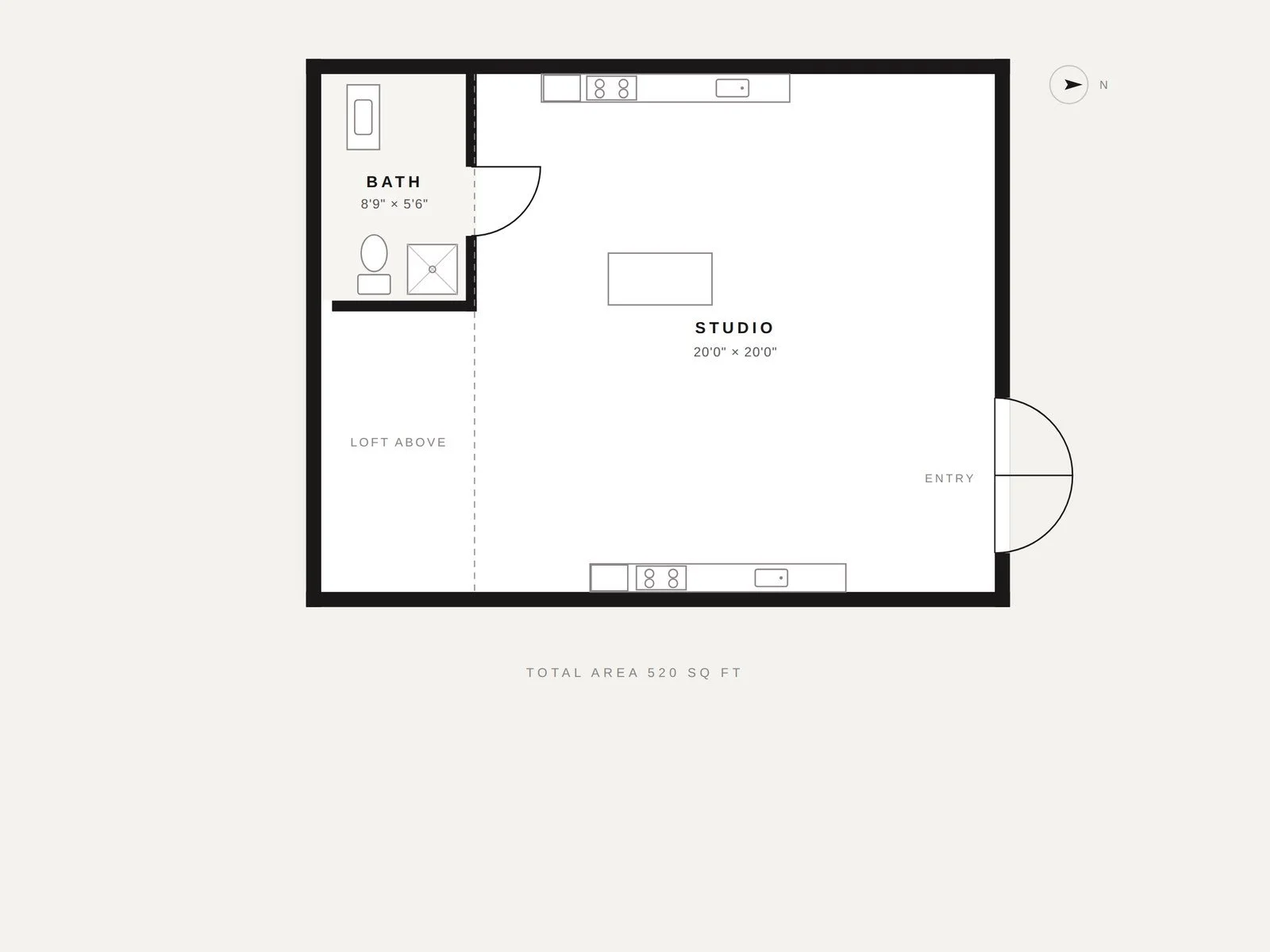 Sample floor plan, 520 square feet