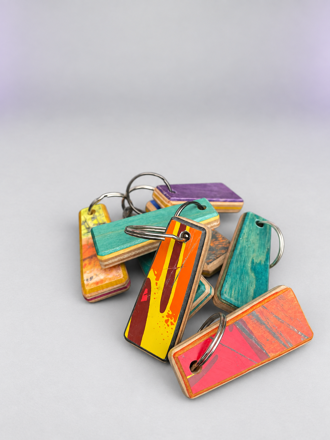 Recycled skateboard keychain