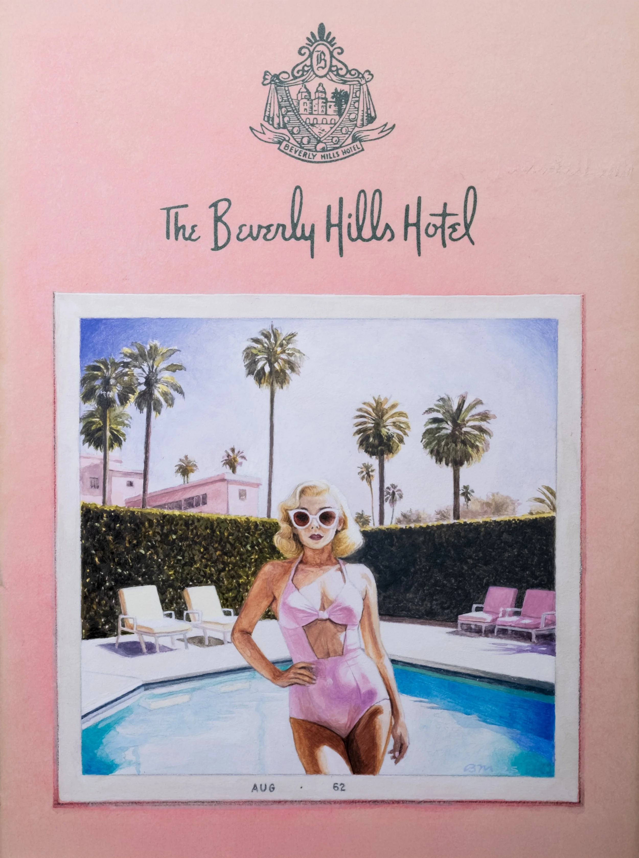 Letter from the Pink Palace · Watercolour on The Beverly Hills Hotel notepaper, circa 1962 · 2026