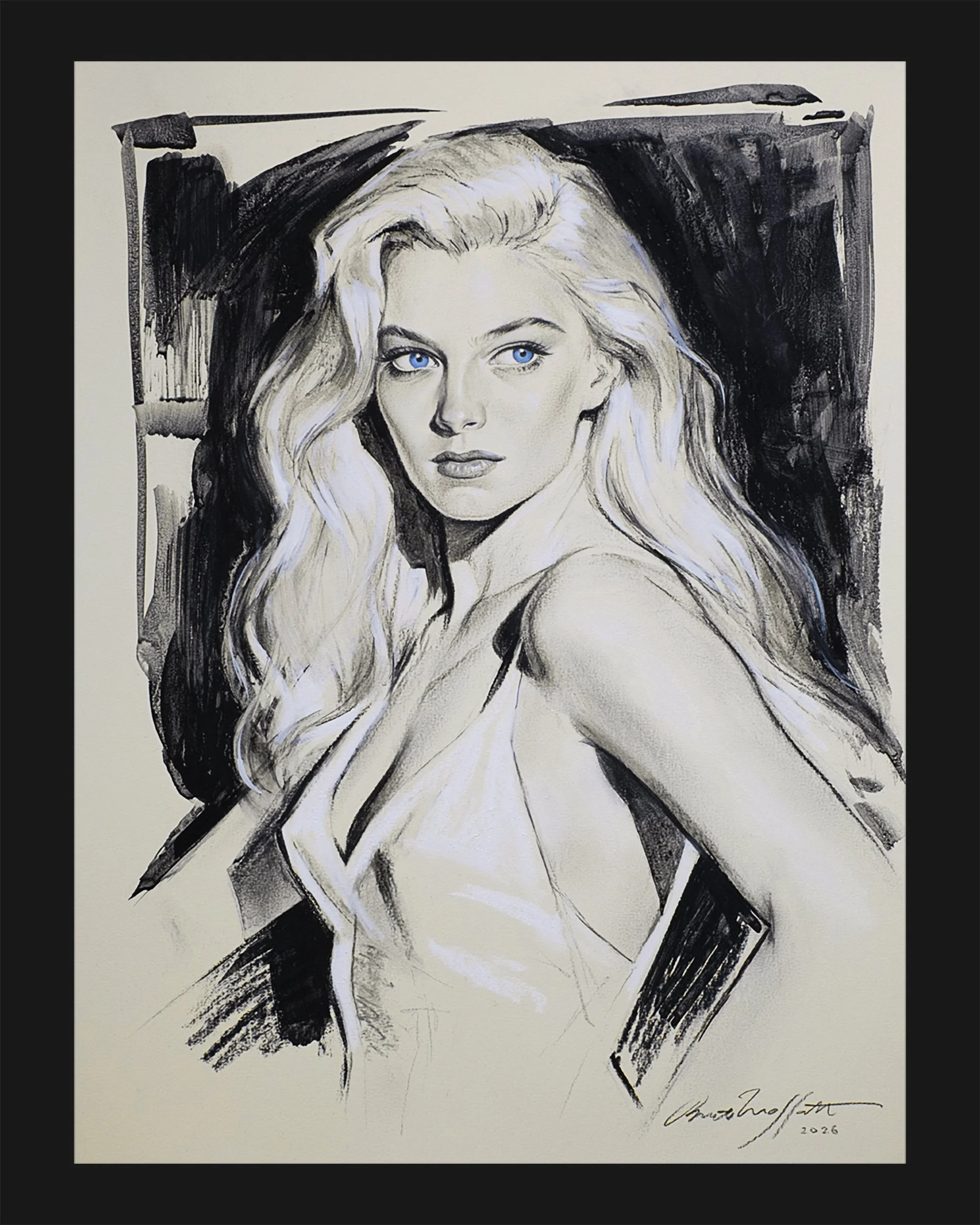 Christine “Kiki” Delacroix · charcoal on paper · 2026